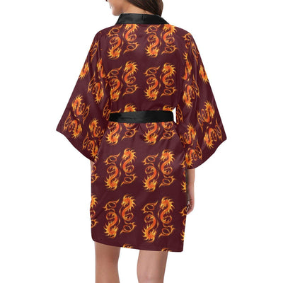 Dragons Fire Design Women Short Kimono Robe