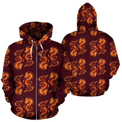 Dragons Fire Design Zip Up Hoodie