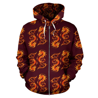 Dragons Fire Design Zip Up Hoodie