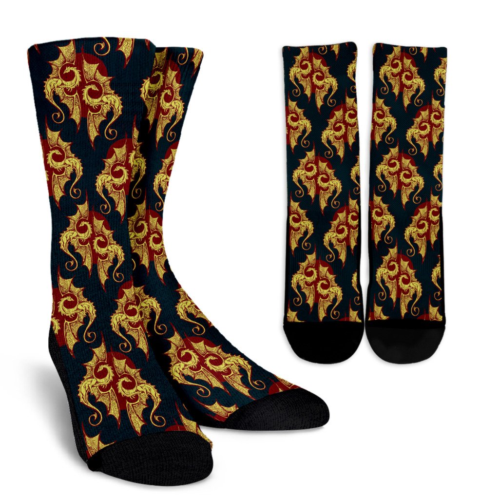 Dragons Gold Design Pattern Crew Socks