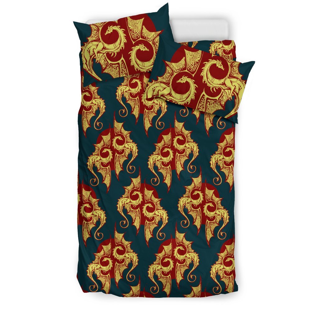 Dragons Gold Design Pattern Duvet Cover Bedding Set