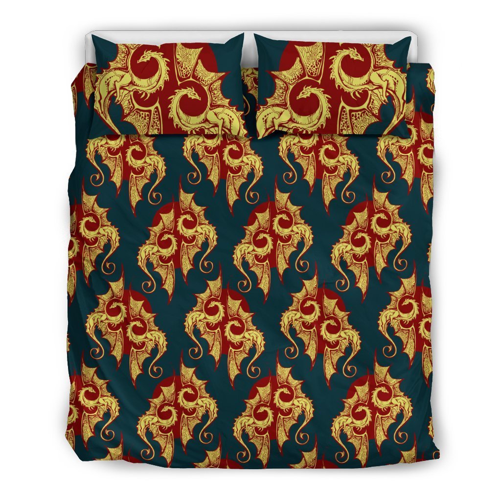 Dragons Gold Design Pattern Duvet Cover Bedding Set