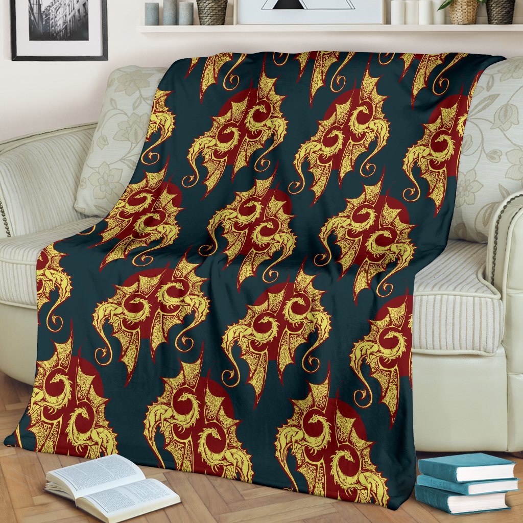 Dragons Gold Design Pattern Fleece Blanket