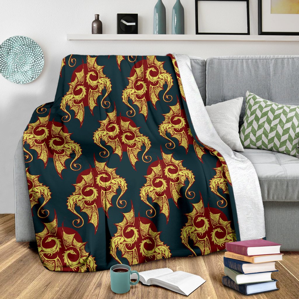 Dragons Gold Design Pattern Fleece Blanket
