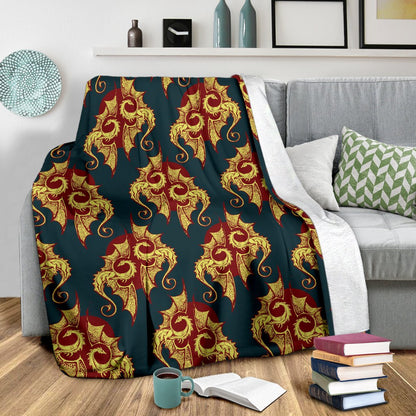 Dragons Gold Design Pattern Fleece Blanket