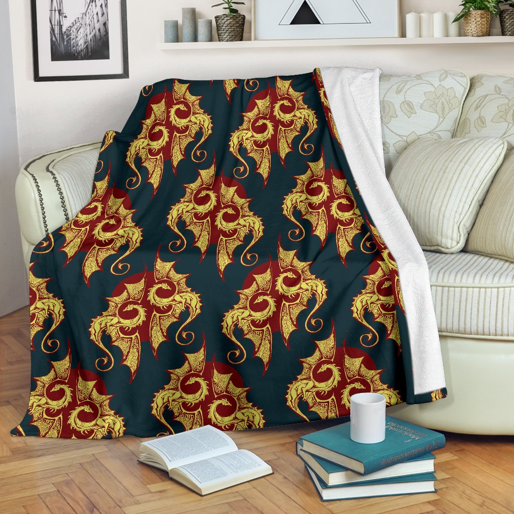 Dragons Gold Design Pattern Fleece Blanket