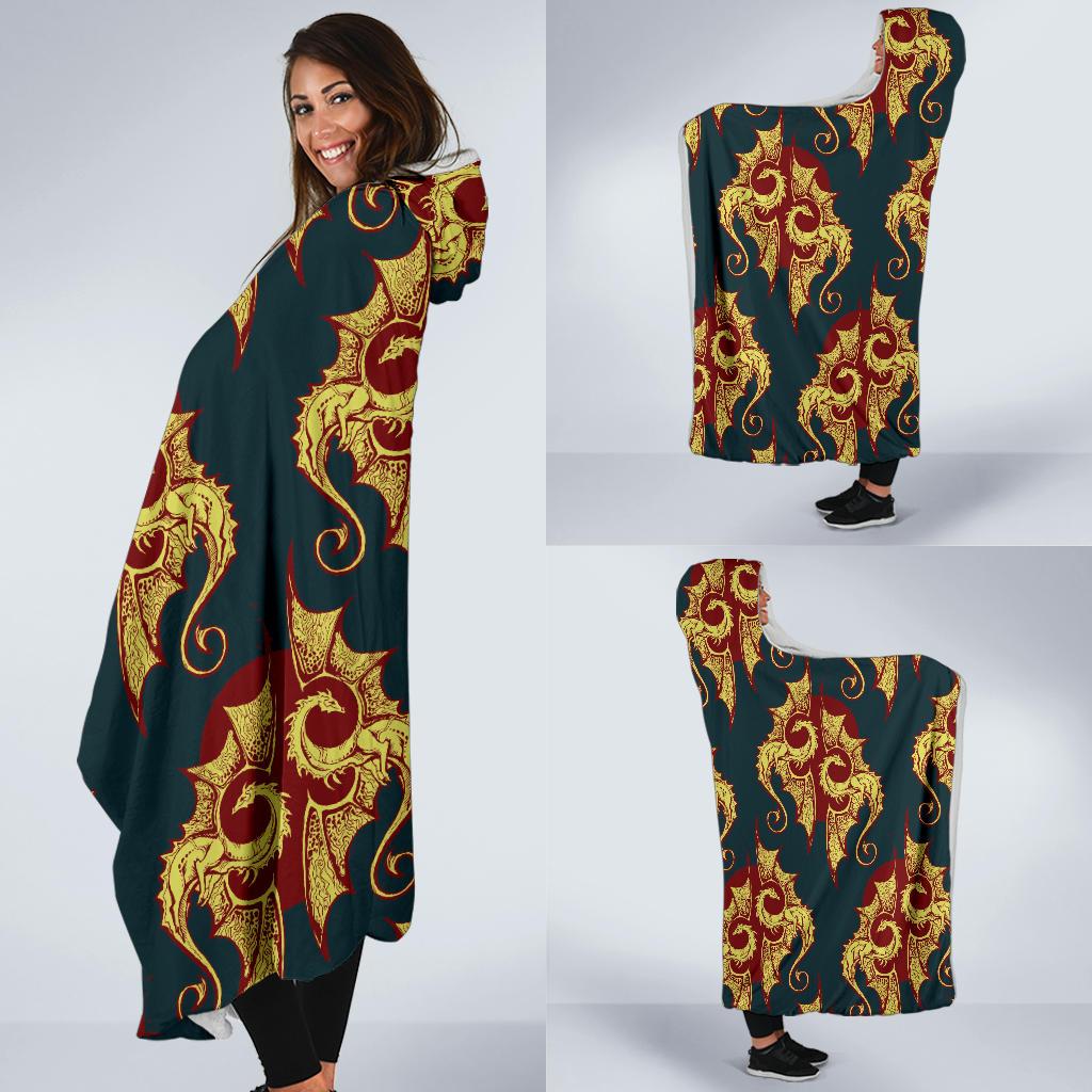 Dragons Gold Design Pattern Hooded Blanket-JTAMIGO.COM