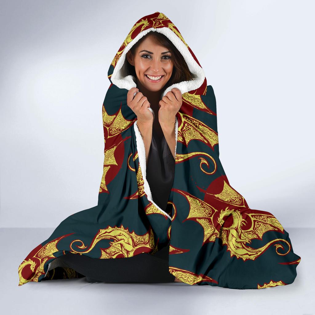 Dragons Gold Design Pattern Hooded Blanket-JTAMIGO.COM