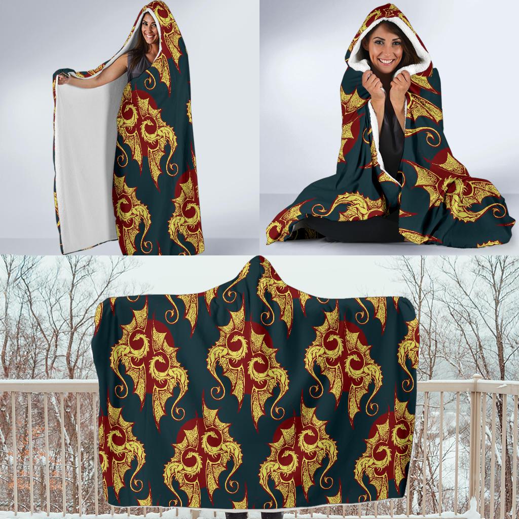 Dragons Gold Design Pattern Hooded Blanket-JTAMIGO.COM