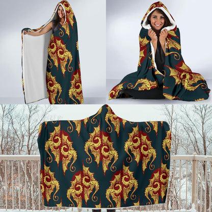 Dragons Gold Design Pattern Hooded Blanket-JTAMIGO.COM