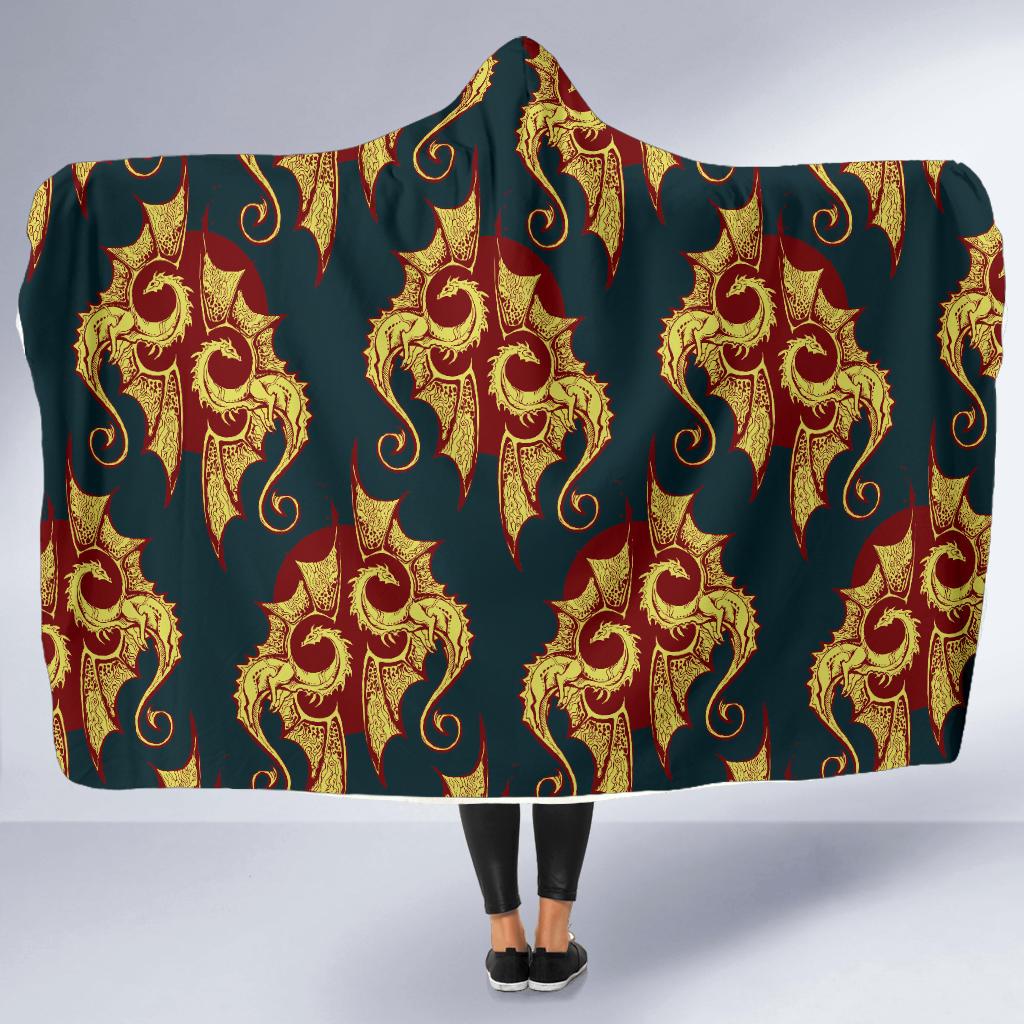 Dragons Gold Design Pattern Hooded Blanket-JTAMIGO.COM