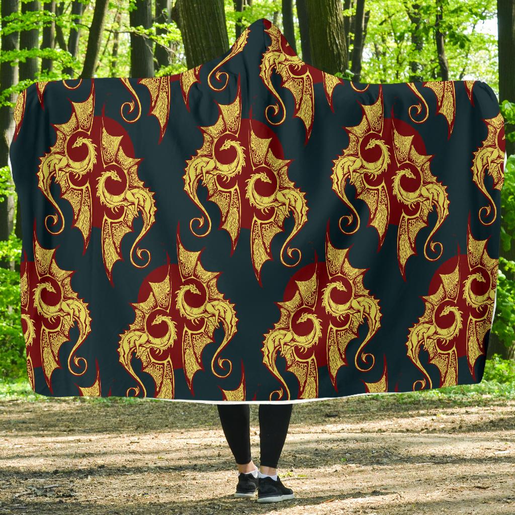 Dragons Gold Design Pattern Hooded Blanket-JTAMIGO.COM