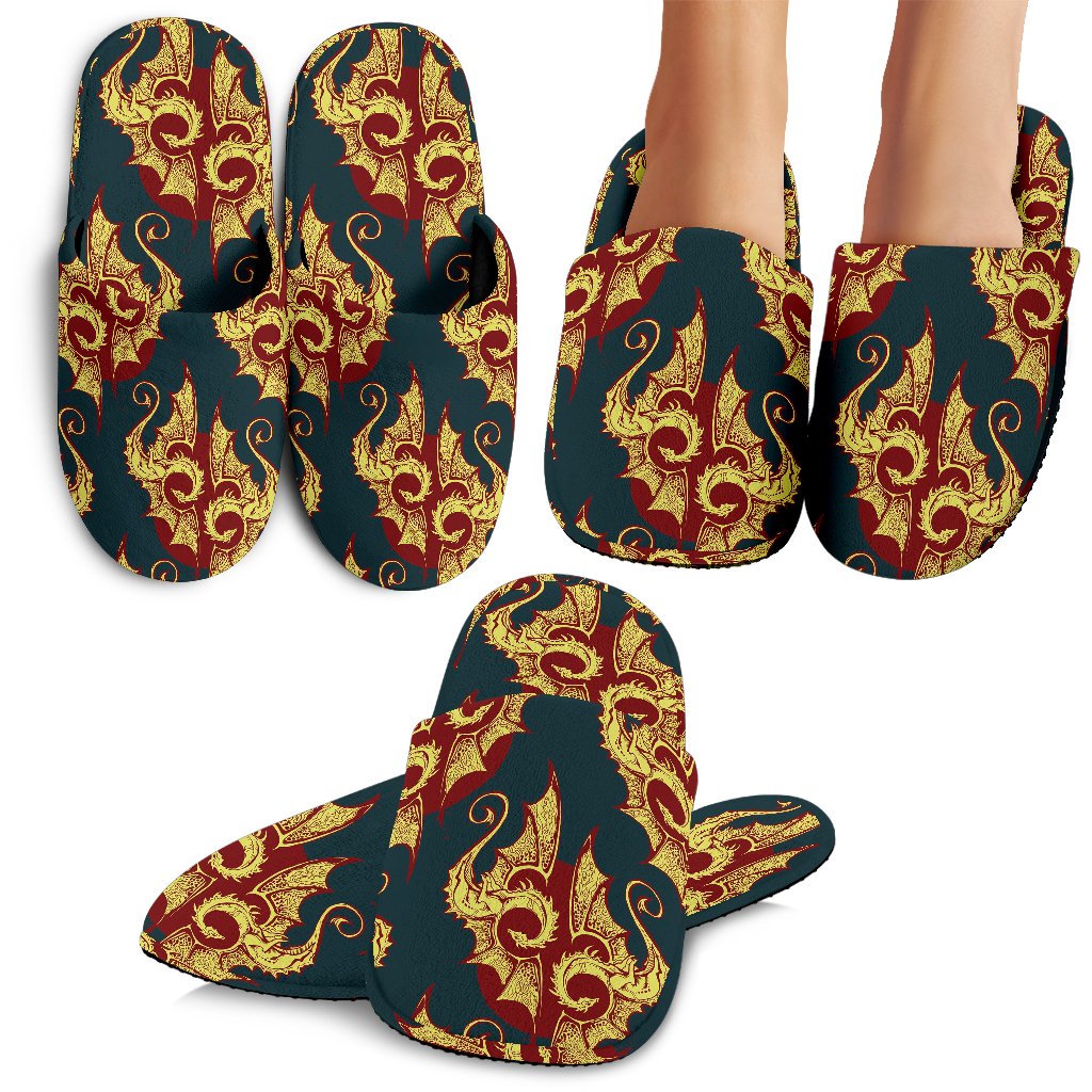 Dragons Gold Design Pattern House Slippers