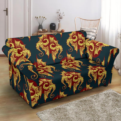 Dragons Gold Design Pattern Loveseat Slipcover-JTAMIGO.COM
