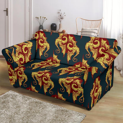 Dragons Gold Design Pattern Loveseat Slipcover-JTAMIGO.COM