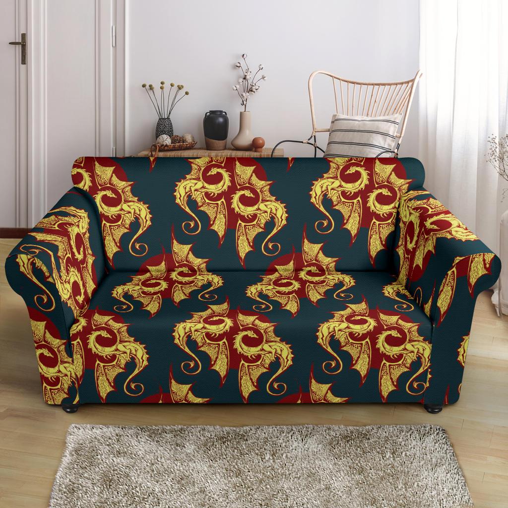 Dragons Gold Design Pattern Loveseat Slipcover-JTAMIGO.COM