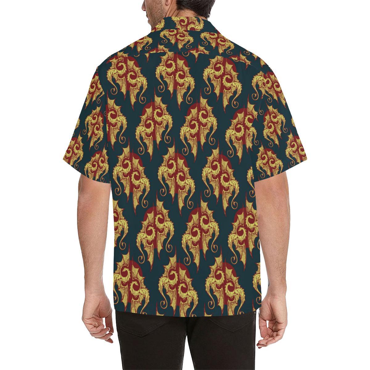Dragons Gold Design Pattern Men Aloha Hawaiian Shirt