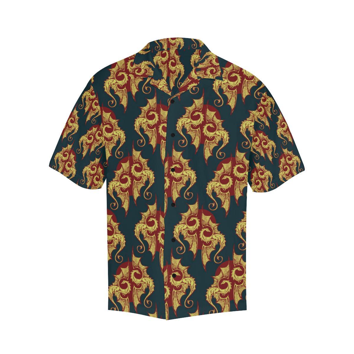 Dragons Gold Design Pattern Men Aloha Hawaiian Shirt