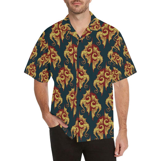 Dragons Gold Design Pattern Men Aloha Hawaiian Shirt