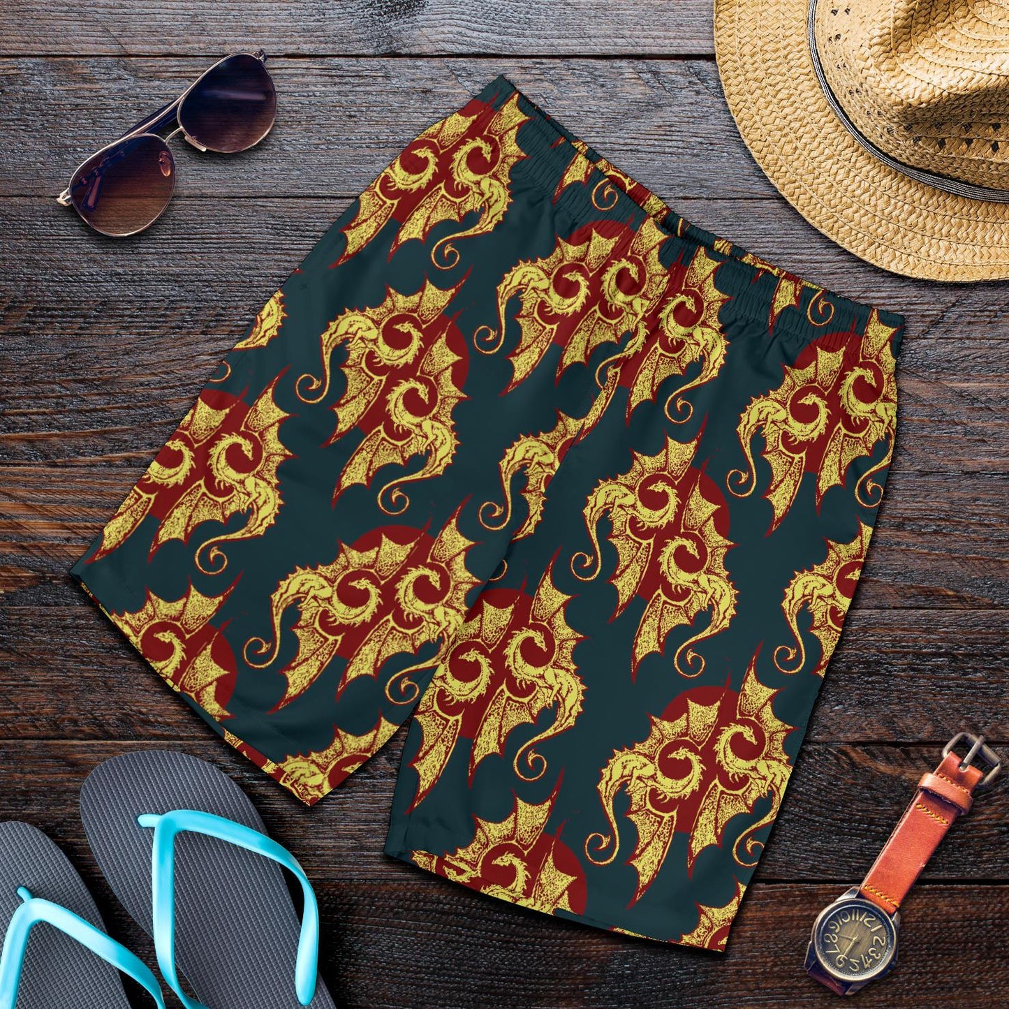 Dragons Gold Design Pattern Mens Shorts-JTAMIGO.COM