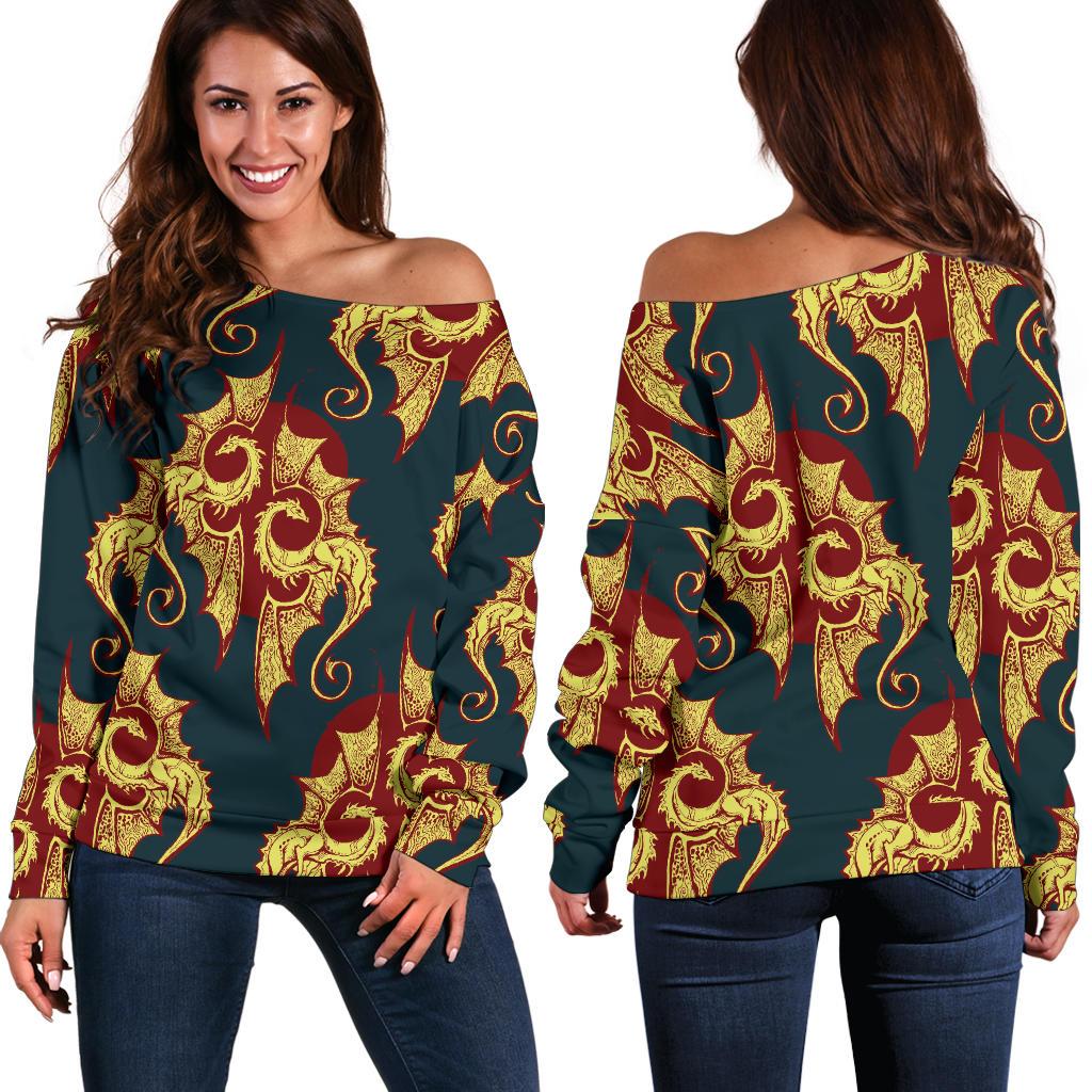 Dragons Gold Design Pattern Off Shoulder Sweatshirt