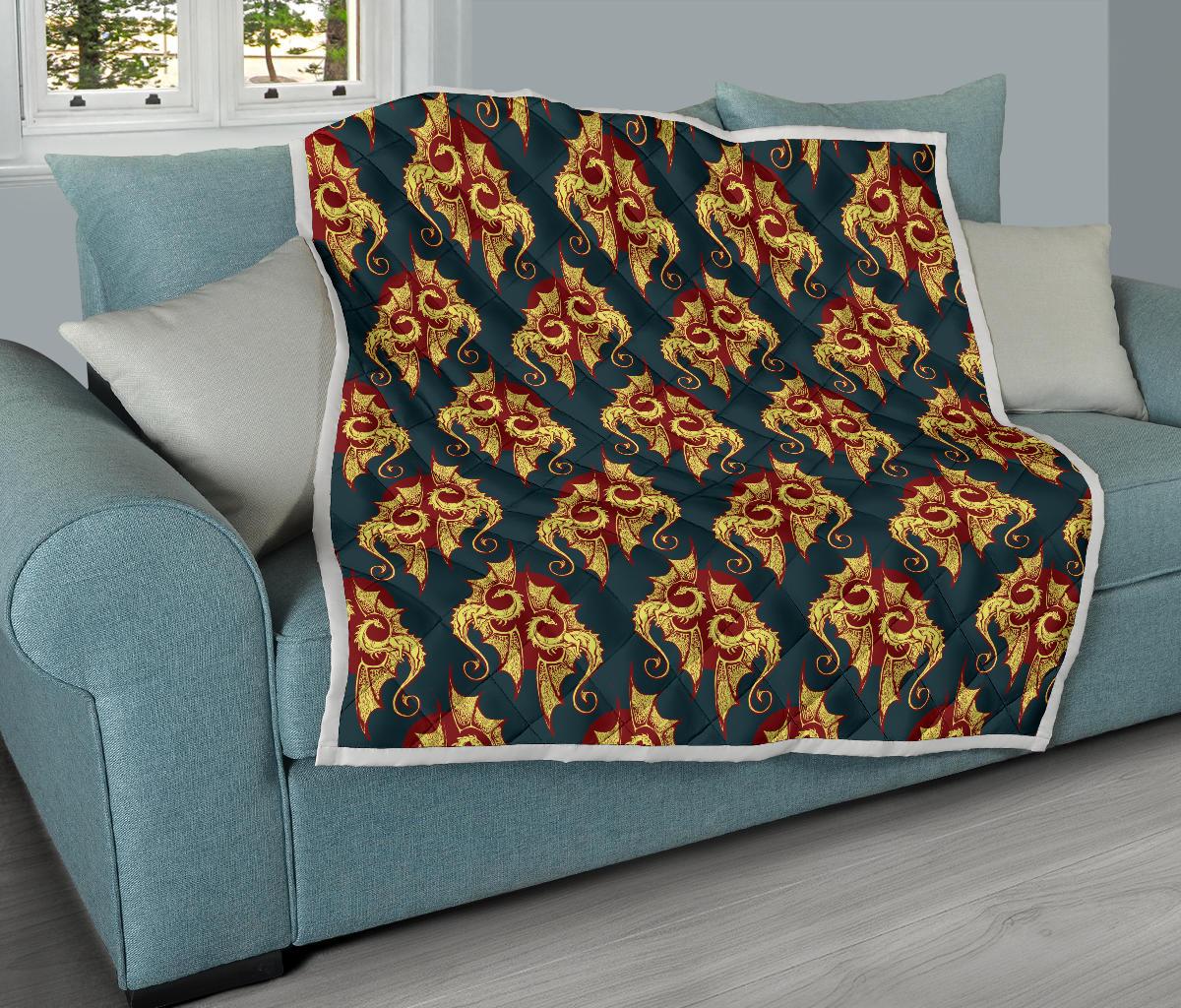 Dragons Gold Design Pattern Premium Quilt-JTAMIGO.COM