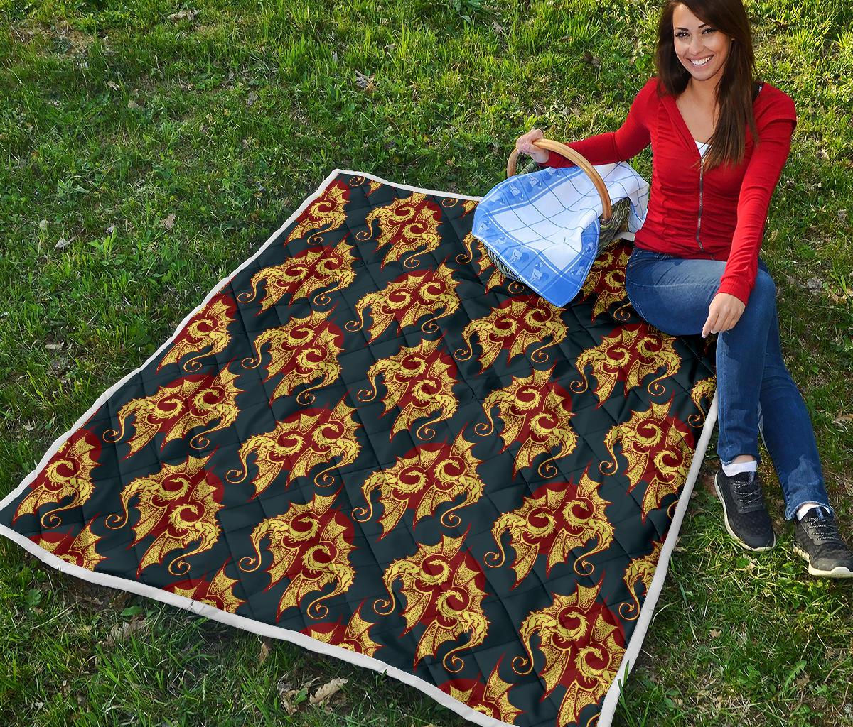 Dragons Gold Design Pattern Premium Quilt-JTAMIGO.COM