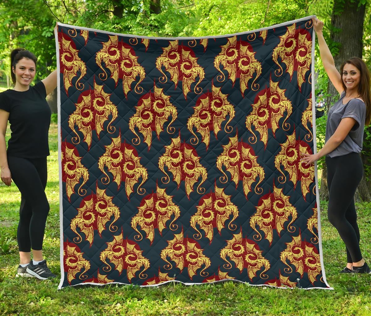 Dragons Gold Design Pattern Premium Quilt-JTAMIGO.COM
