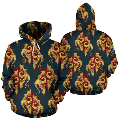 Dragons Gold Design Pattern Pullover Hoodie