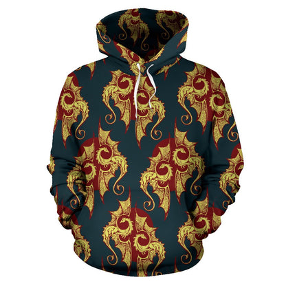 Dragons Gold Design Pattern Pullover Hoodie