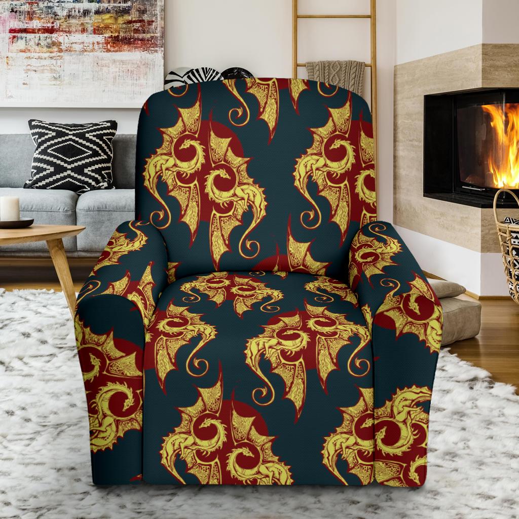 Dragons Gold Design Pattern Single Sofa Slipcover -JTAMIGO.COM
