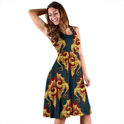 Dragons Gold Design Pattern Sleeveless Dress