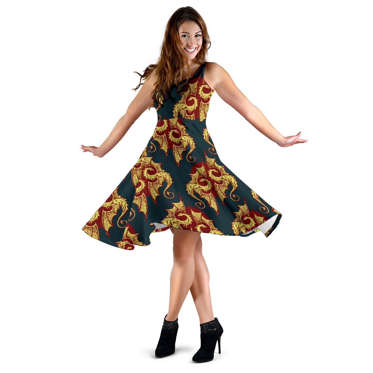 Dragons Gold Design Pattern Sleeveless Dress