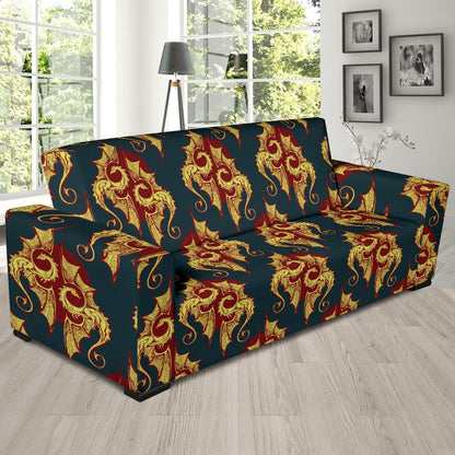 Dragons Gold Design Pattern Sofa Slipcover-JTAMIGO.COM