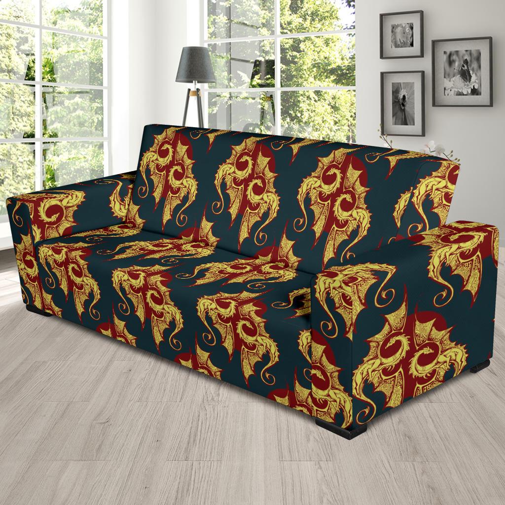 Dragons Gold Design Pattern Sofa Slipcover-JTAMIGO.COM
