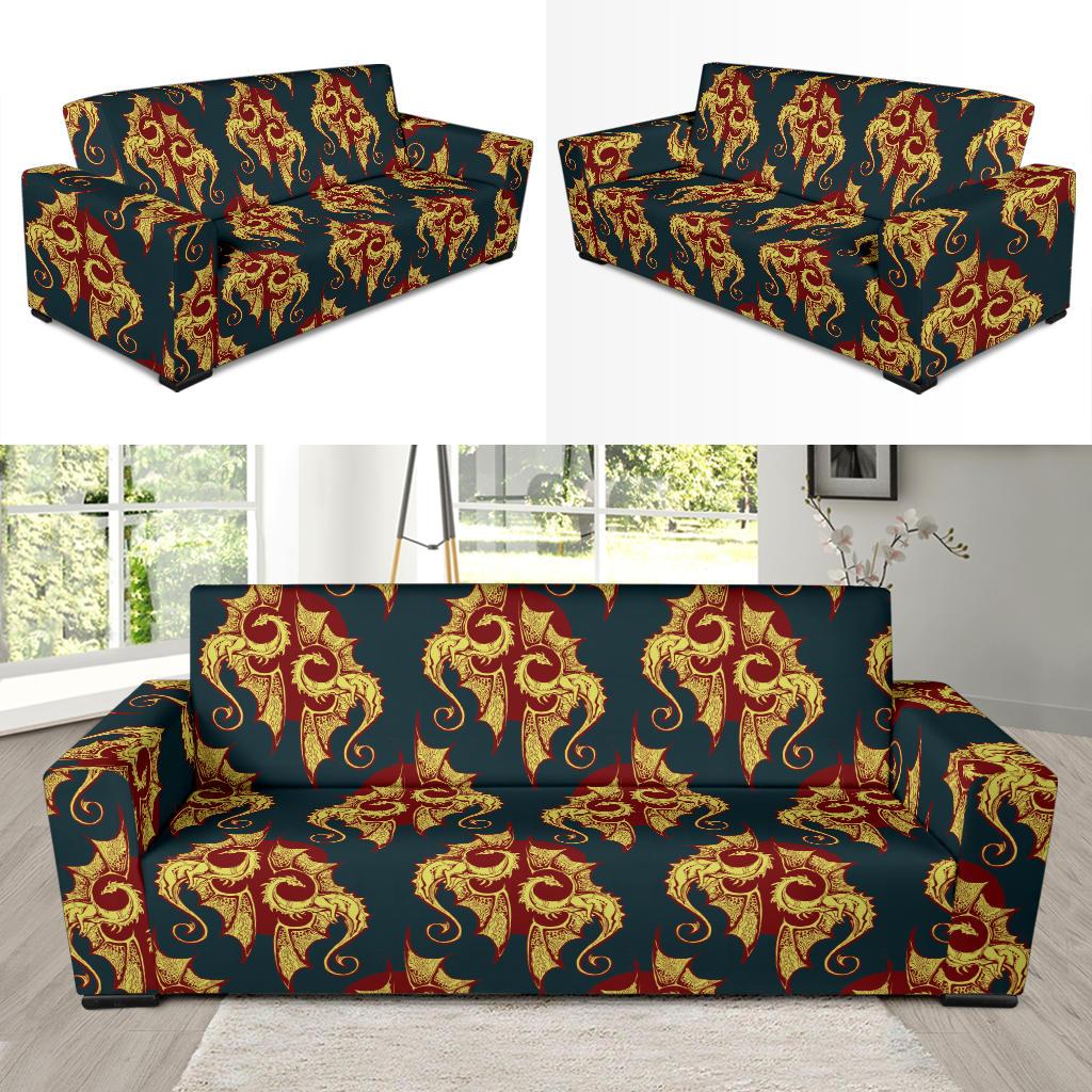 Dragons Gold Design Pattern Sofa Slipcover-JTAMIGO.COM