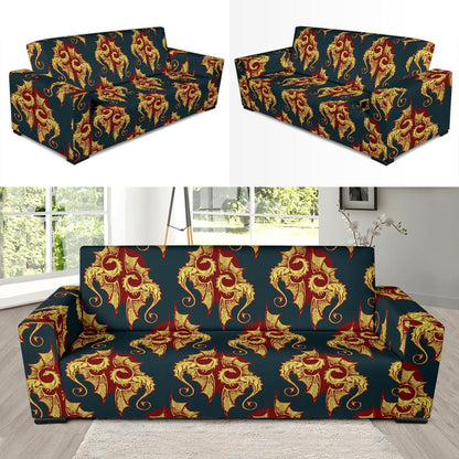 Dragons Gold Design Pattern Sofa Slipcover-JTAMIGO.COM