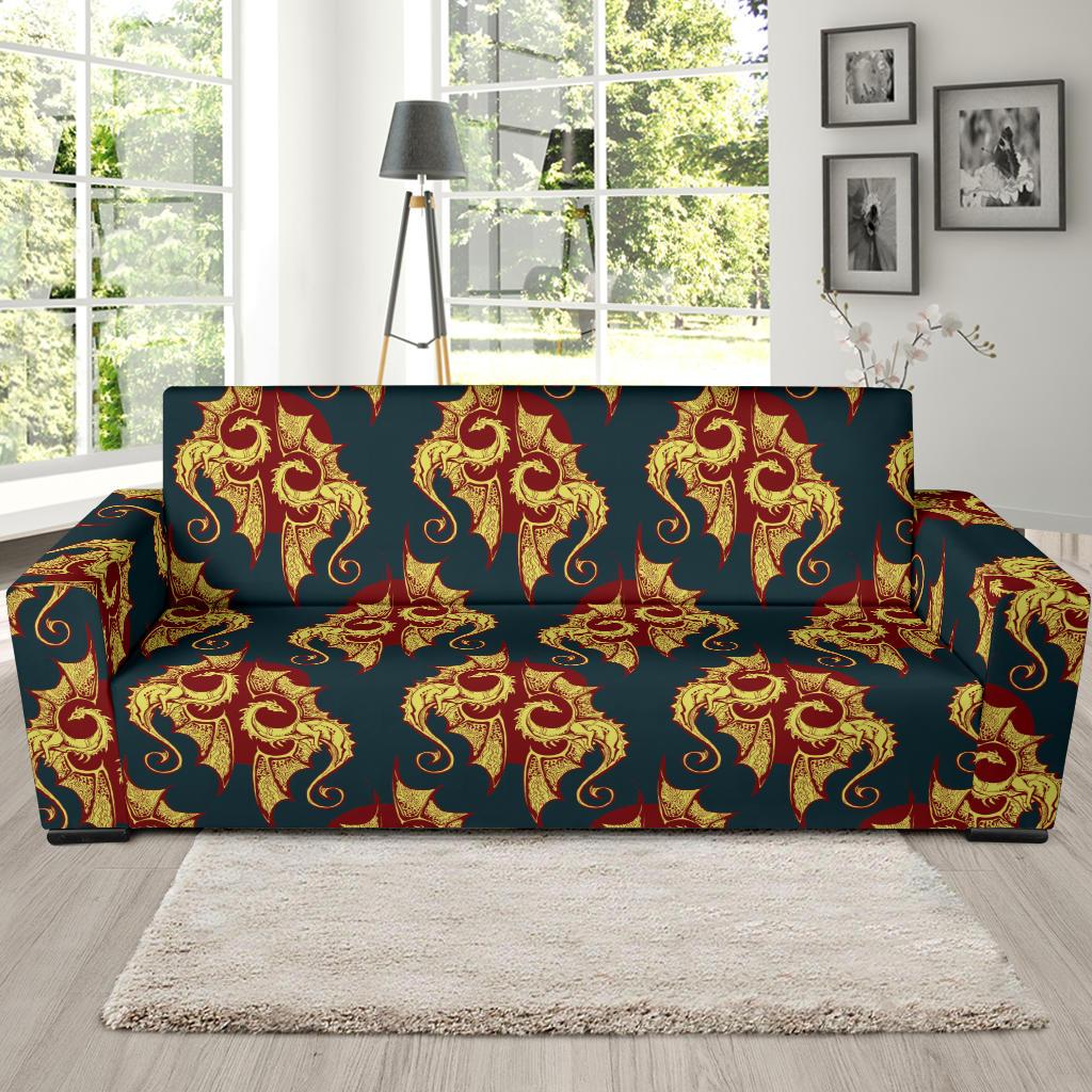 Dragons Gold Design Pattern Sofa Slipcover-JTAMIGO.COM