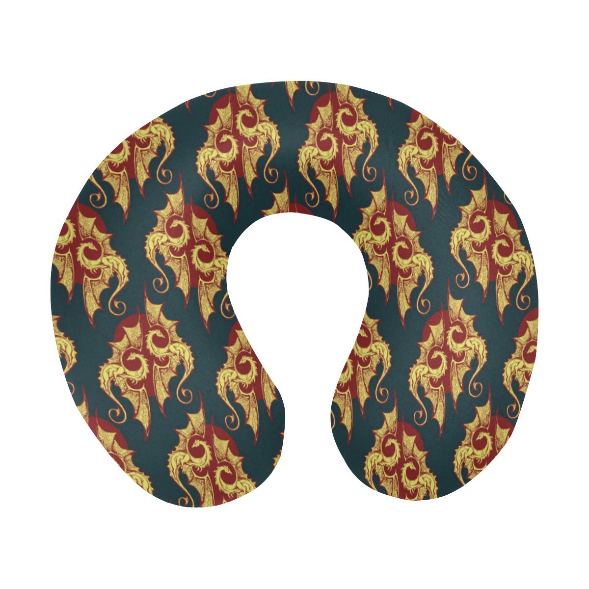Dragons Gold Design Pattern U-Shaped Travel Neck Pillow-JTAMIGO.COM
