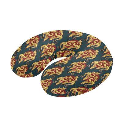 Dragons Gold Design Pattern U-Shaped Travel Neck Pillow-JTAMIGO.COM