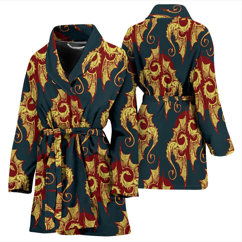 Dragons Gold Design Pattern Women Bath Robe-JTAMIGO.COM