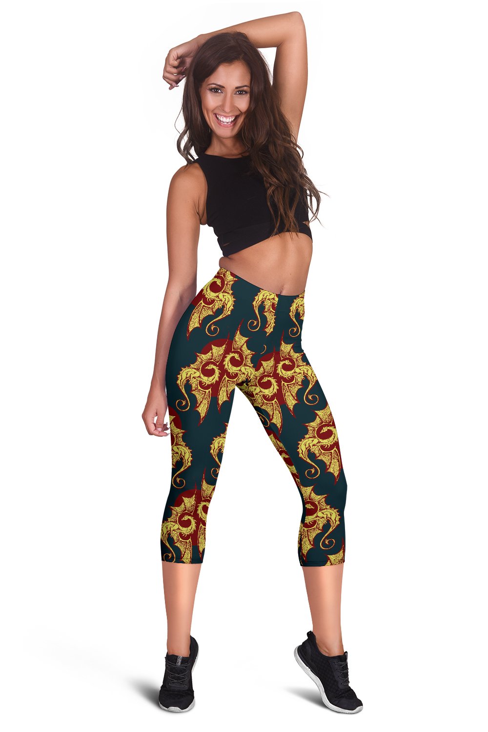 Dragons Gold Design Pattern Women Capris