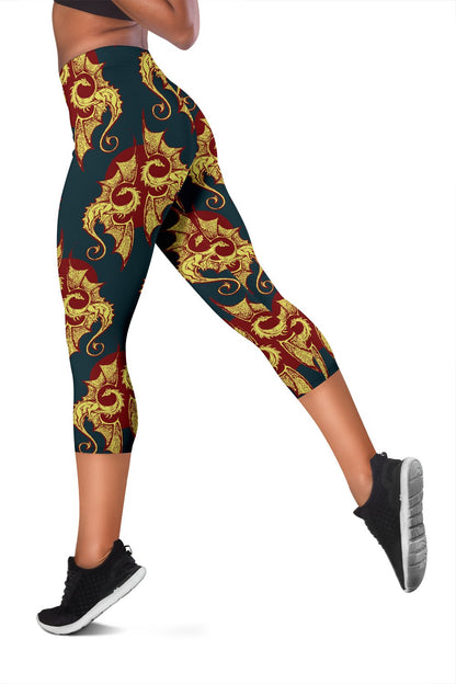 Dragons Gold Design Pattern Women Capris