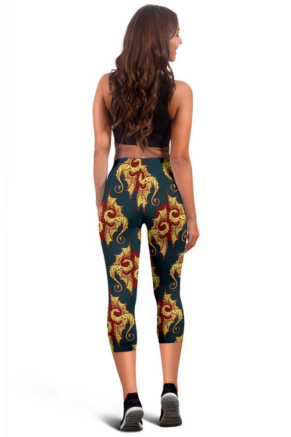 Dragons Gold Design Pattern Women Capris