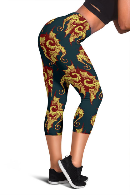 Dragons Gold Design Pattern Women Capris