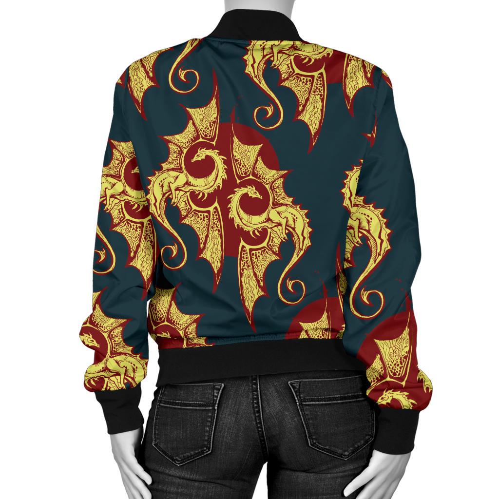Dragons Gold Design Pattern Women Casual Bomber Jacket