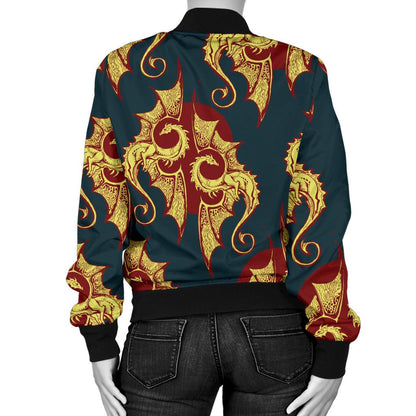Dragons Gold Design Pattern Women Casual Bomber Jacket