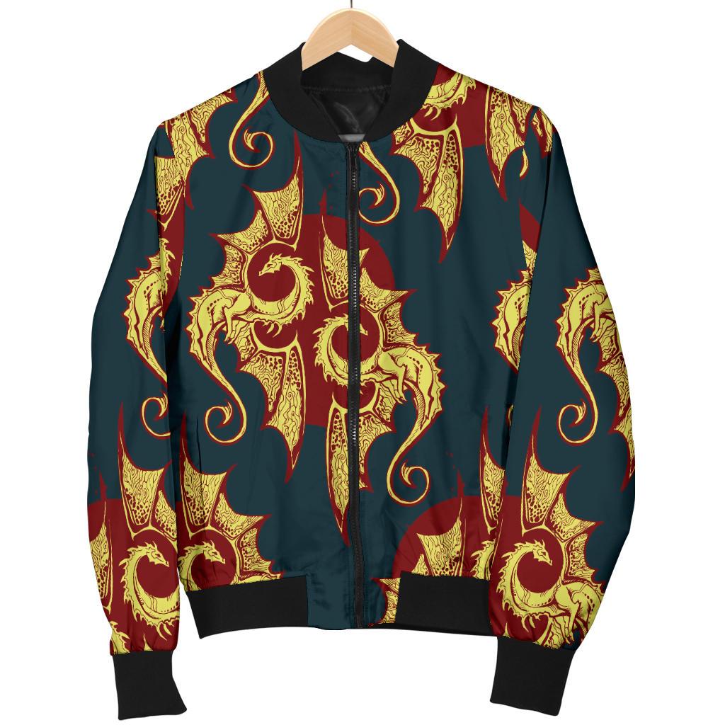Dragons Gold Design Pattern Women Casual Bomber Jacket