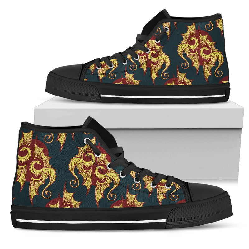 Dragons Gold Design Pattern Women High Top Shoes