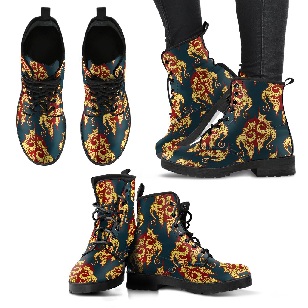 Dragons Gold Design Pattern Women Leather Boots-JTAMIGO.COM